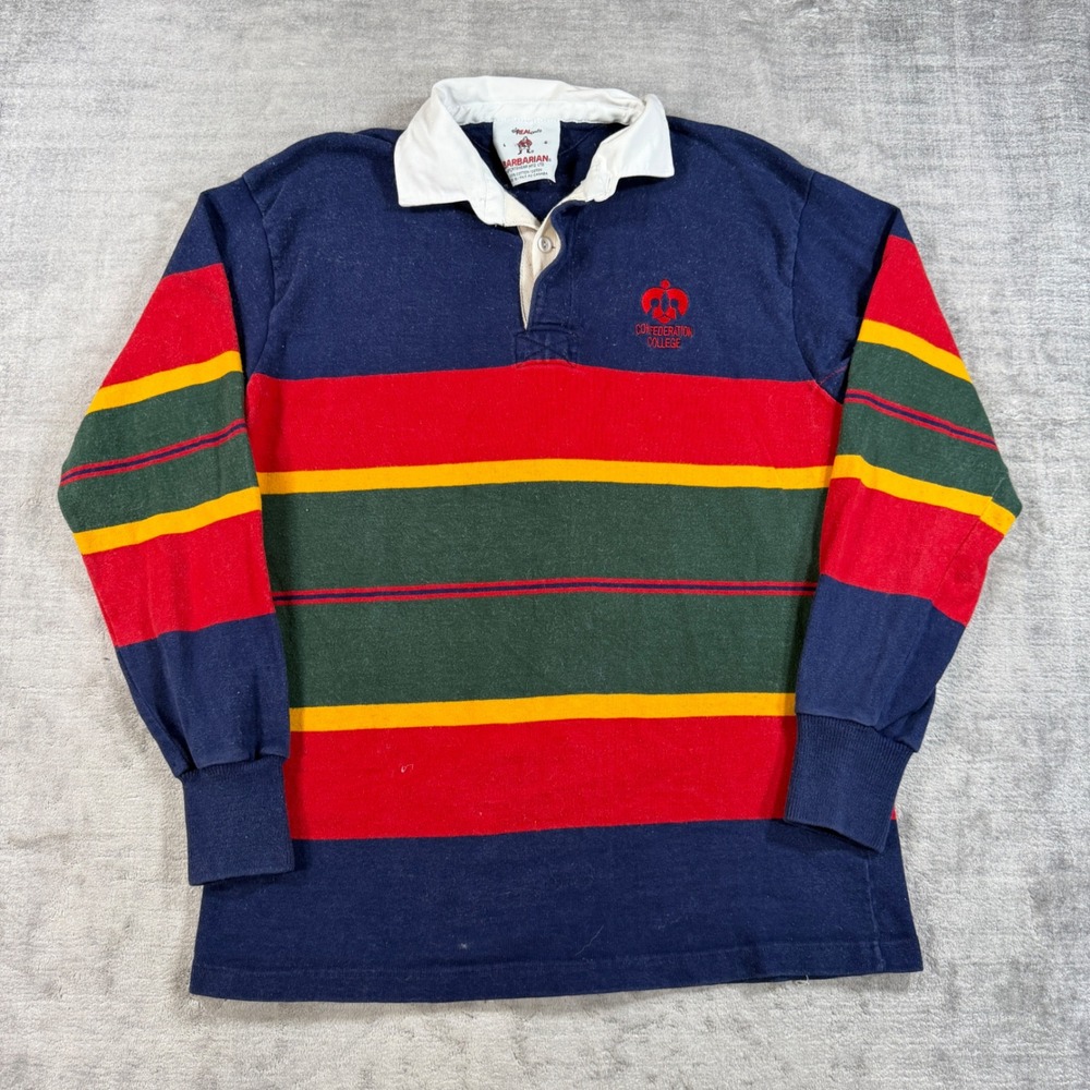 Barbarian Rugby Shirt Men Large Red Striped Vintage Confederation College Canada
